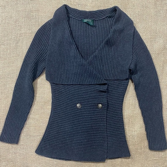 Lauren by Ralph Lauren Double Breasted Button Closure Cardigan, Sz M, Dark Grey - Picture 1 of 7